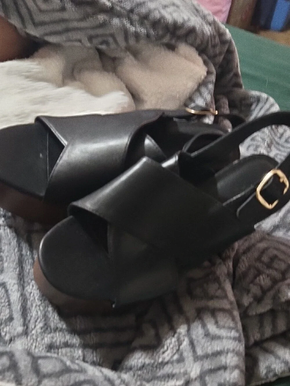 Universal Thread Black Faux Leather Platform Wedges with Brown Wood-Look Heel